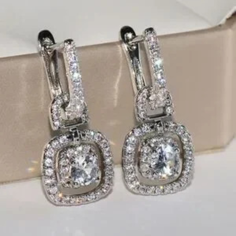 Square Zirconia?Dangle?Earrings